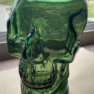Sage Green Glass skull 10" tall heavy glass!